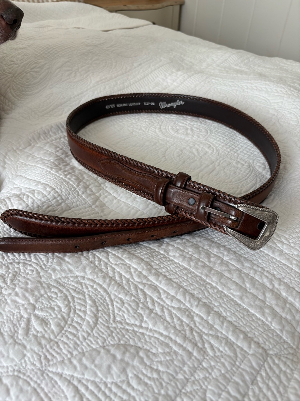 Vintage Wrangler Brown Braided Leather Belt with Silver Buckle unisex